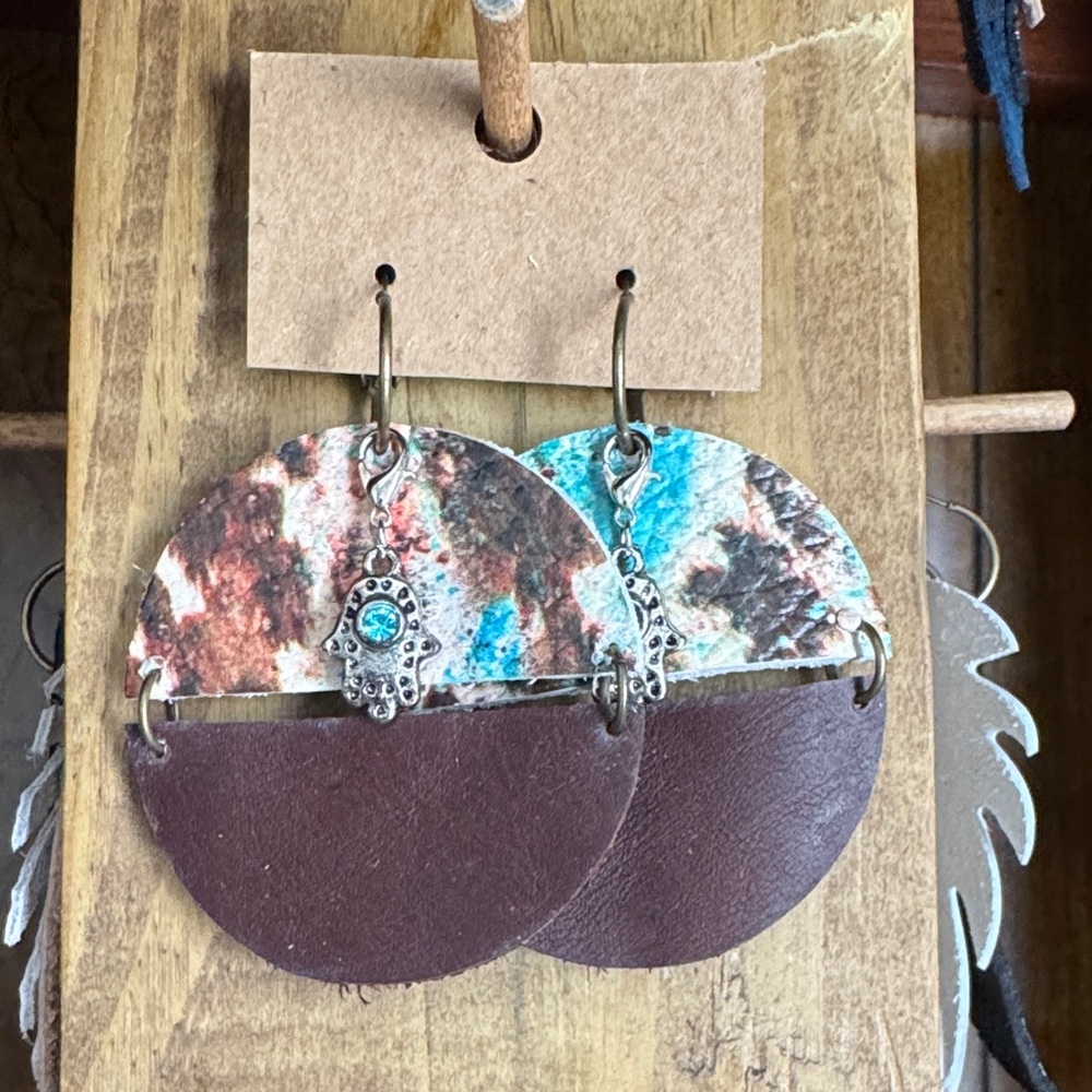 Brown and Multicolor Leather Earrings